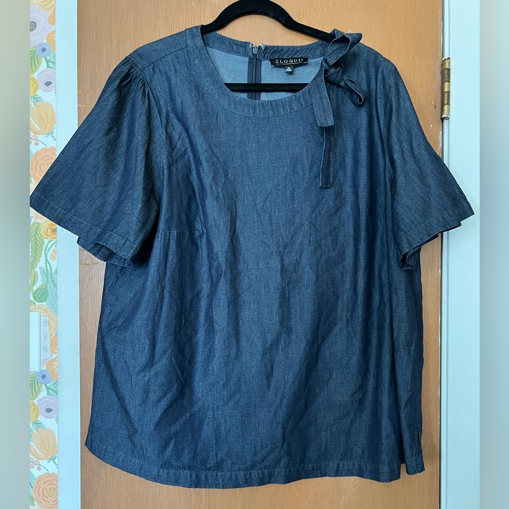 Eloquii chambray bow tie blouse